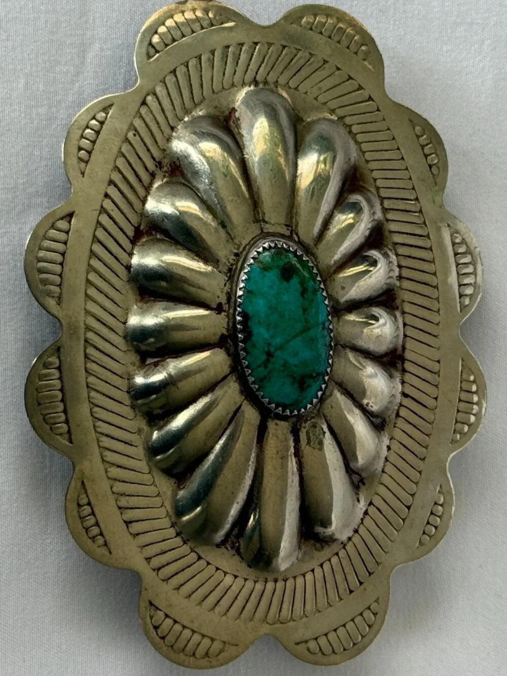 VINTAGE NAVAJO NATIVE AMERICAN TURQUOISE STERLING SILVER CONCHO BELT BUCKLE 46g
